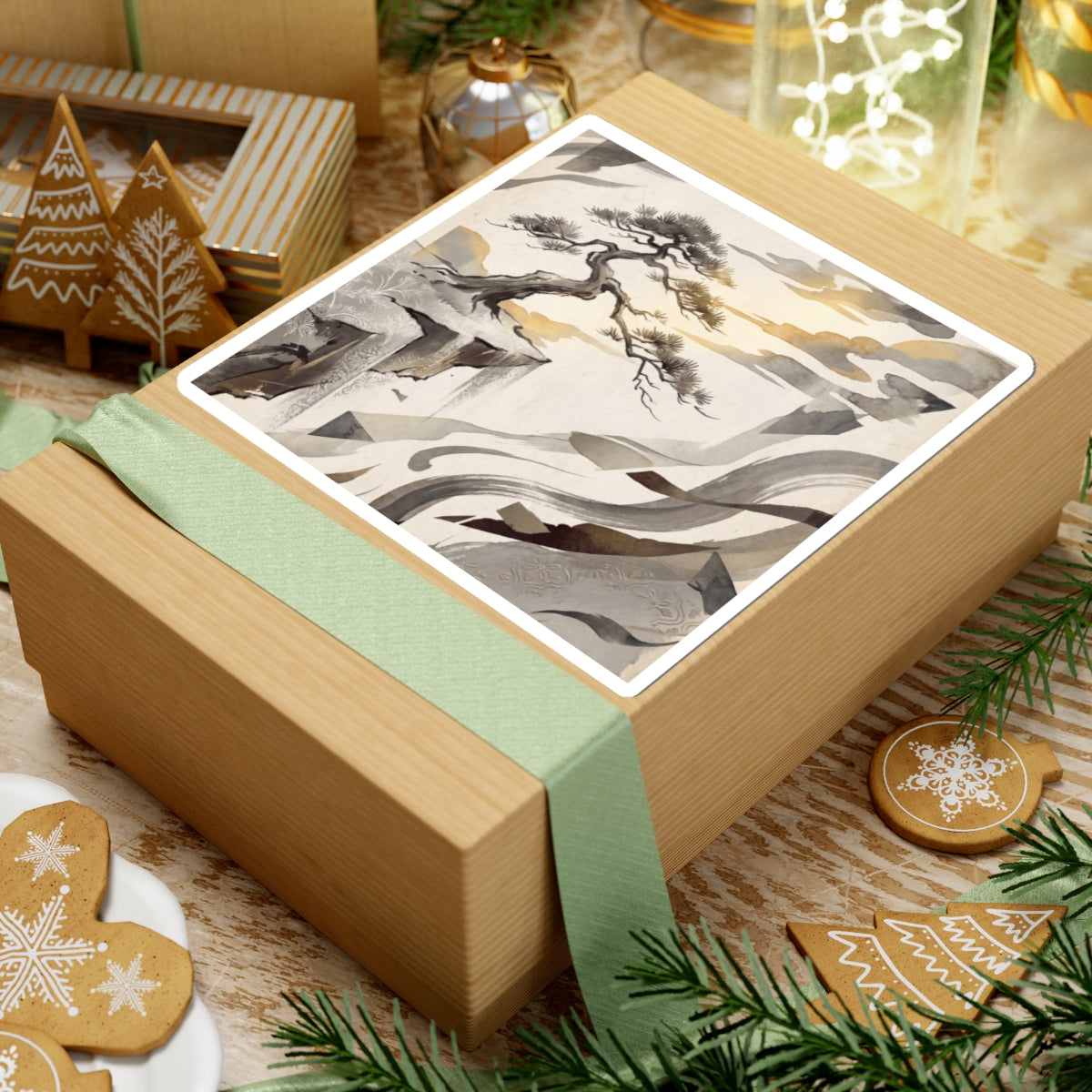 Golden Hour Pine Tree Sticker - Japandi Seijaku Art Print
