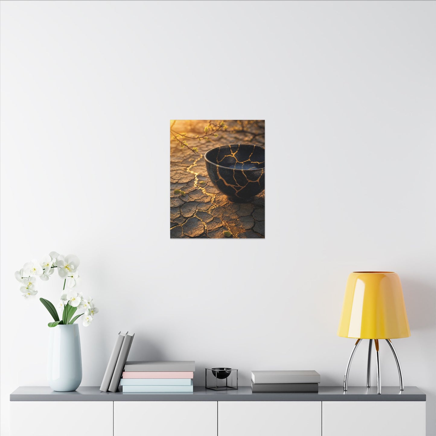Golden Hour Cracked Earth Canvas Art - Kintsugi Fukinsei