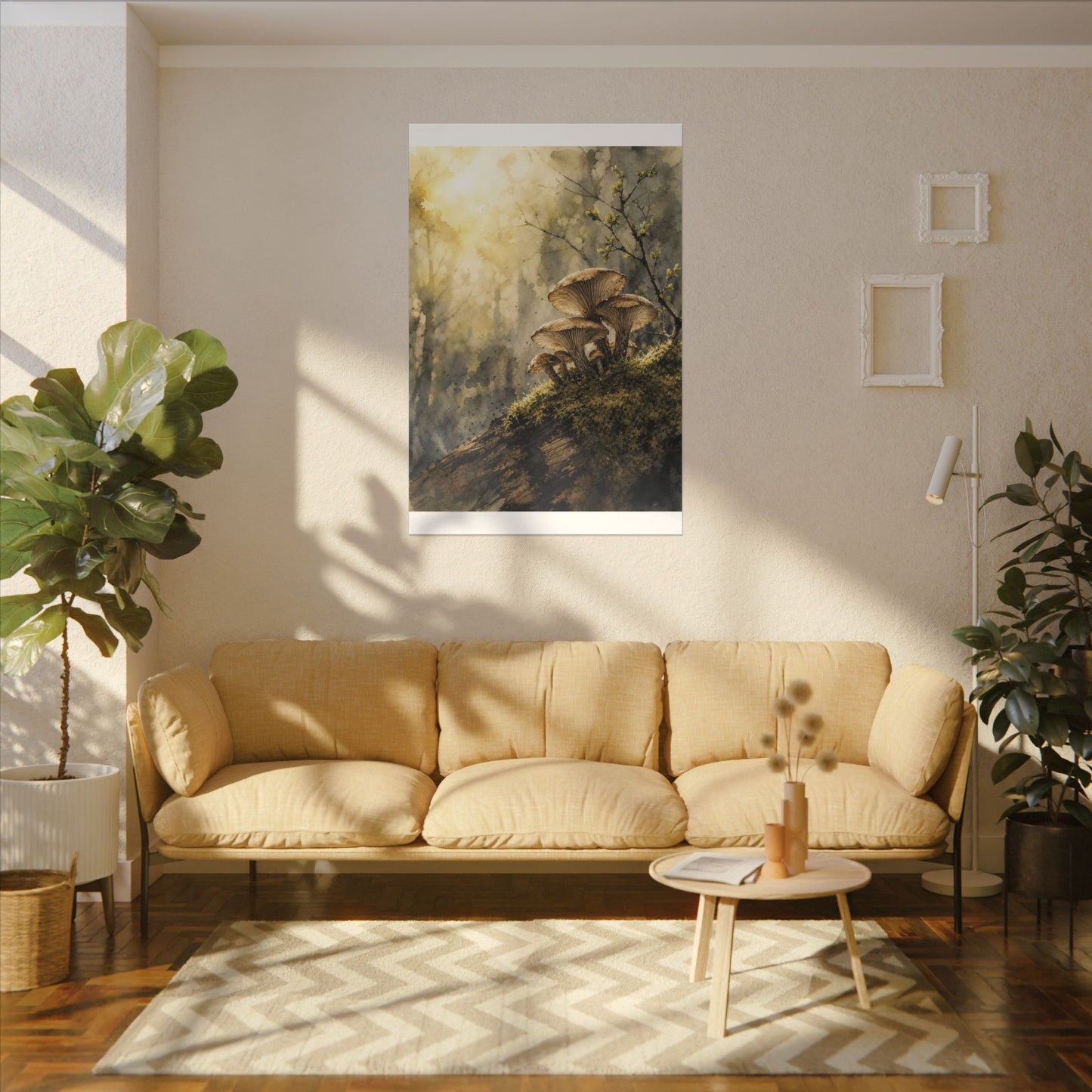 Wild Mushrooms Canvas Art | Spring Japandi Watercolor Art