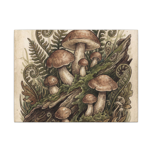 Overcast Wild Mushrooms Canvas Art - Cottagecore Ma Art Print