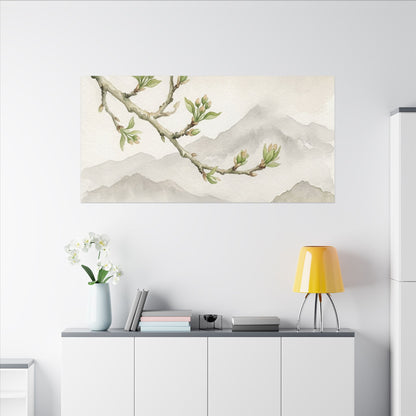Spring Mountain Mist Watercolor Canvas Art | Cozy Decor