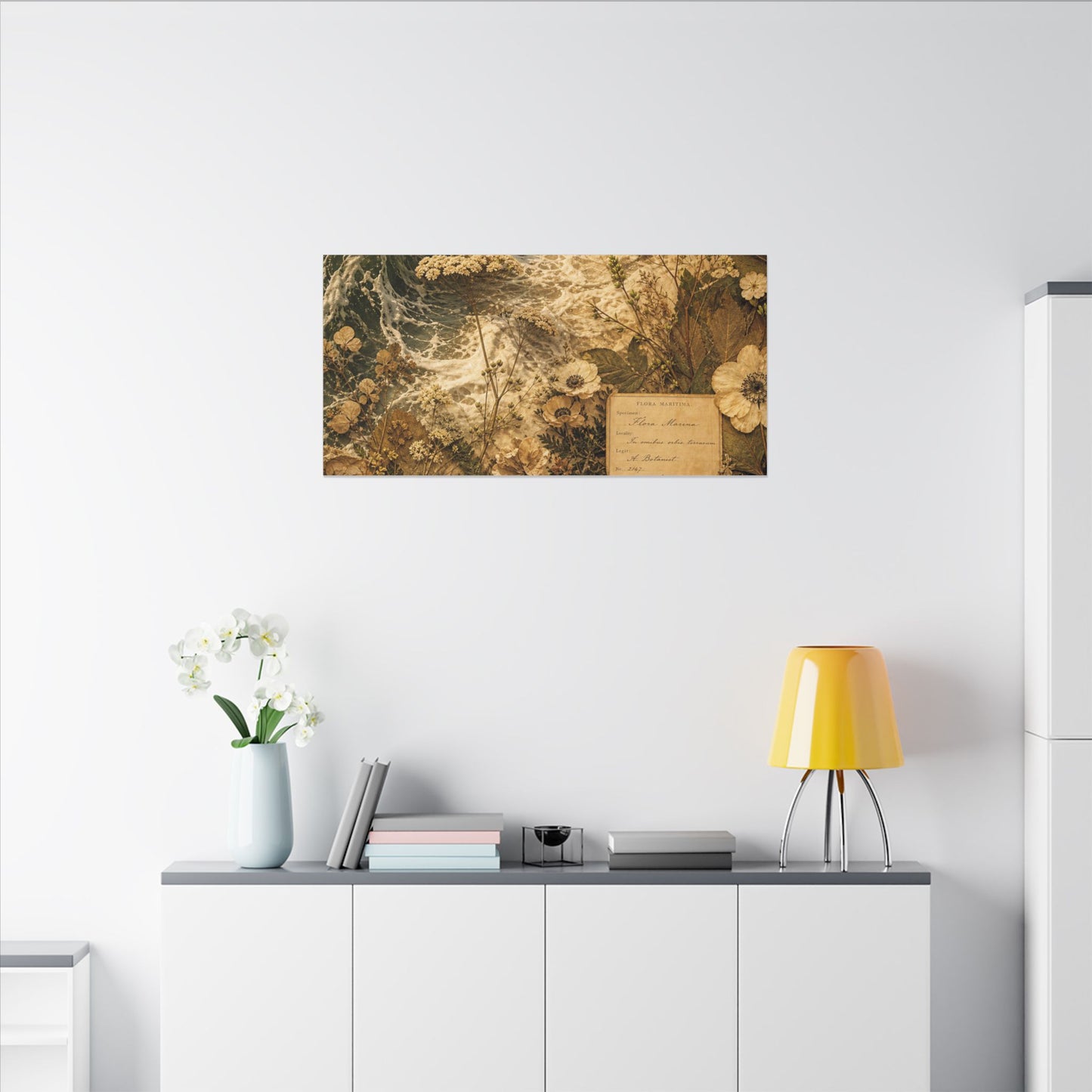 Spring Ocean Wave Herbarium Canvas Art | Nostalgic Decor