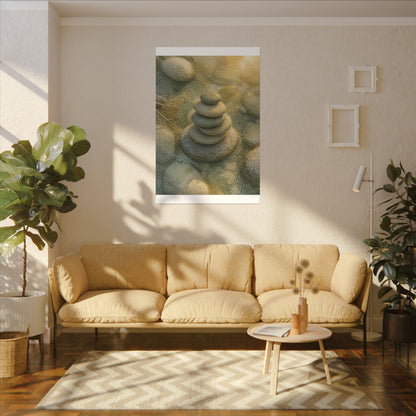 River Stones Watercolor Canvas Art | Elegant Japandi Art
