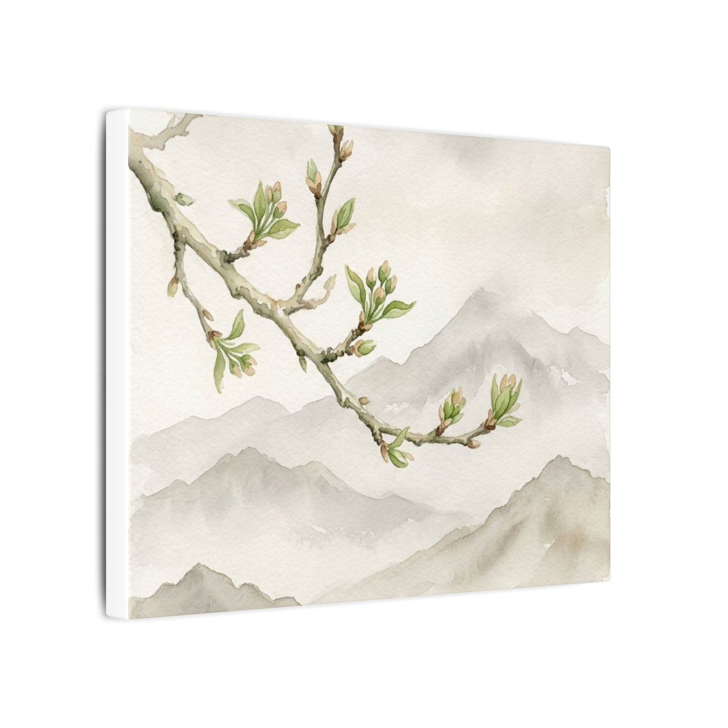 Spring Mountain Mist Watercolor Canvas Art | Cozy Decor