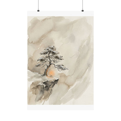 Warm Pine Tree Wall Art Print - Watercolor Japandi