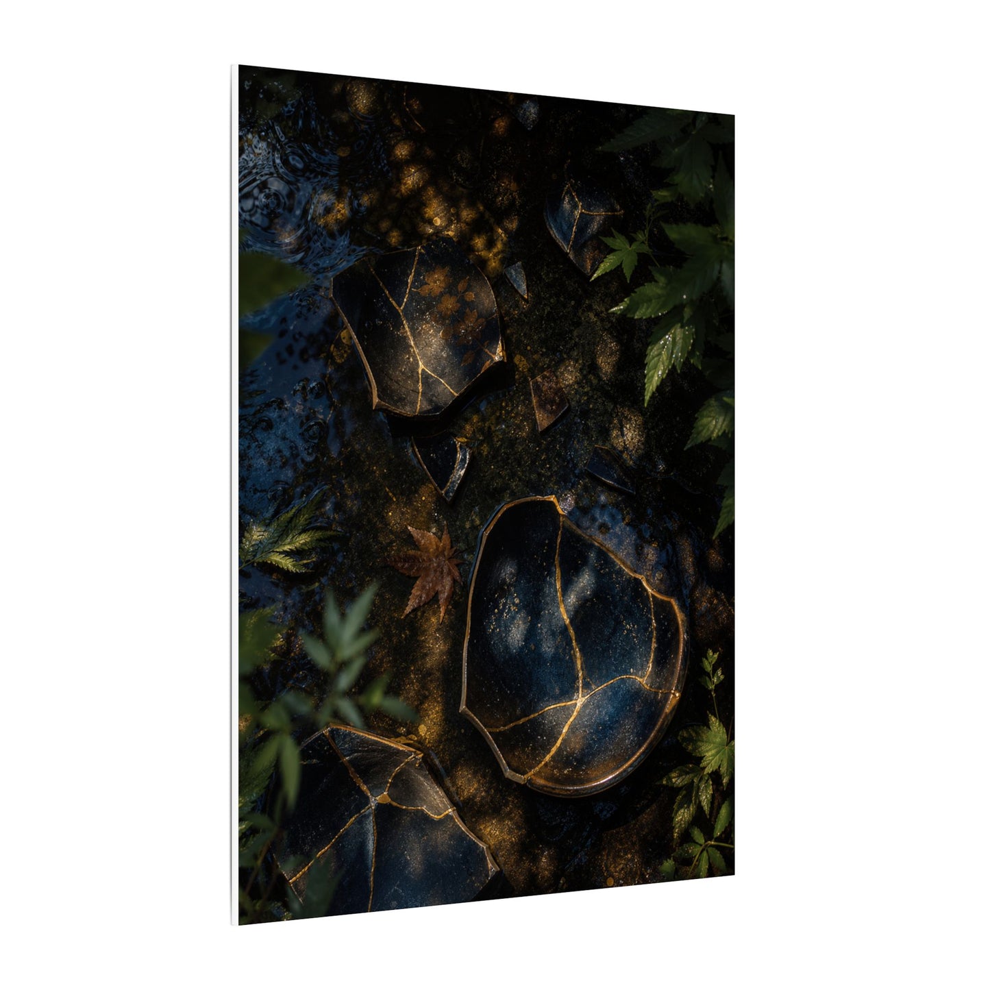 Dark Japandi Broken Pottery in Dappled | Shadow Zen Canvas Art