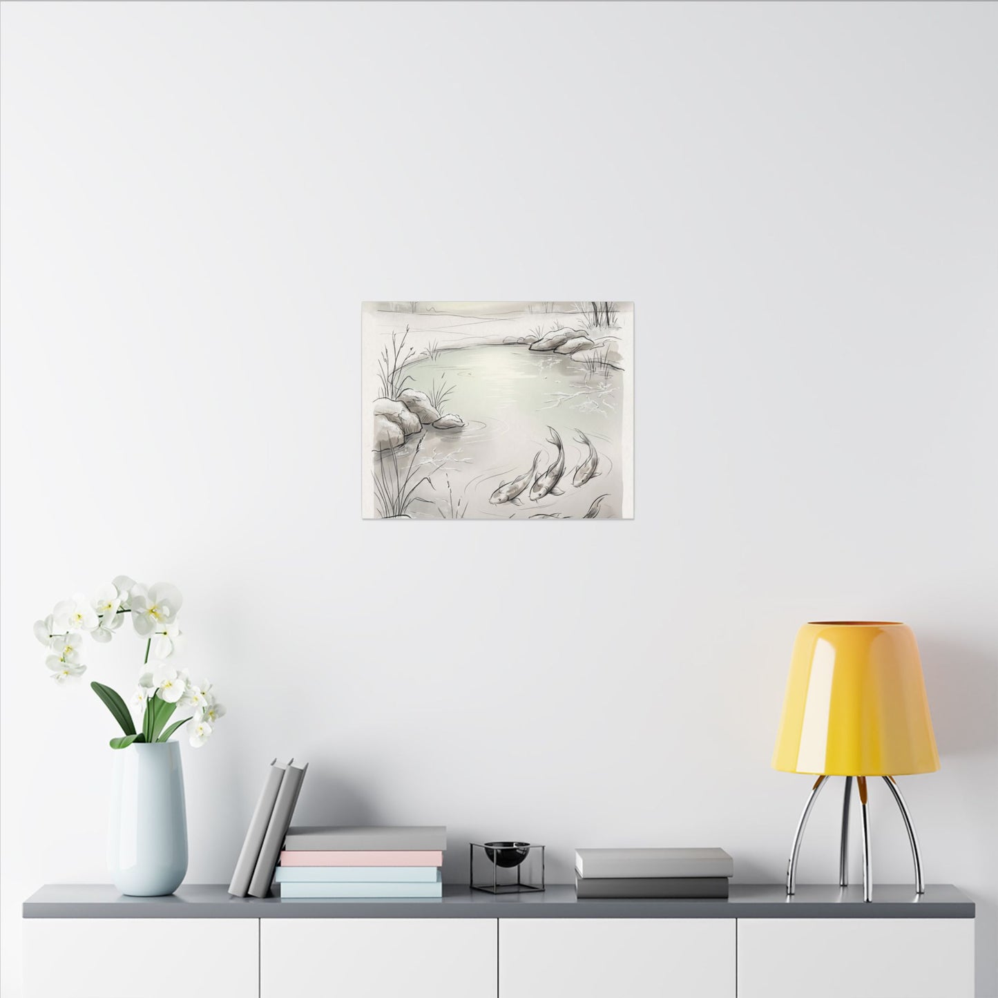 Koi Pond Minimal Line Canvas Art | Cozy Japandi Art