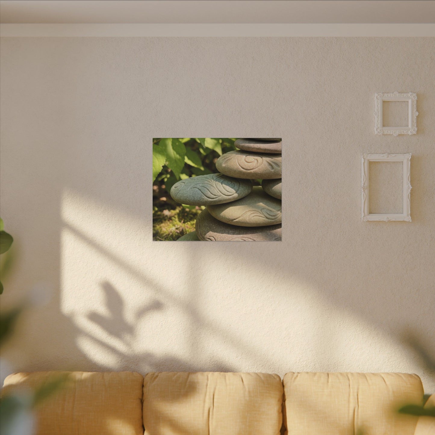 River Stones Summer Canvas Art | Japandi Earthy Design