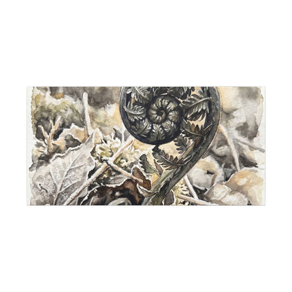 Japandi Fern Unfurling in Golden Hour | Watercolor Canvas Art