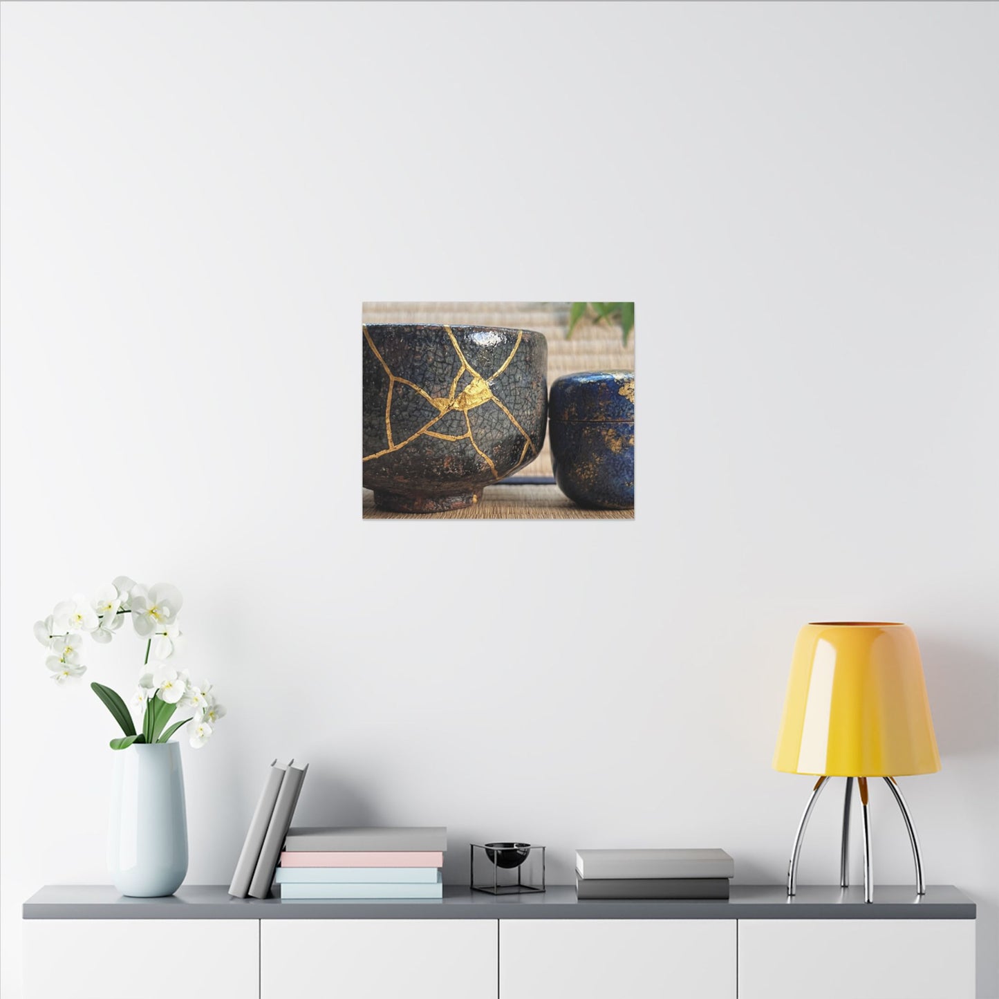 Tea Ceremony Crackle Gold Canvas Art | Philosophical Kintsugi Art
