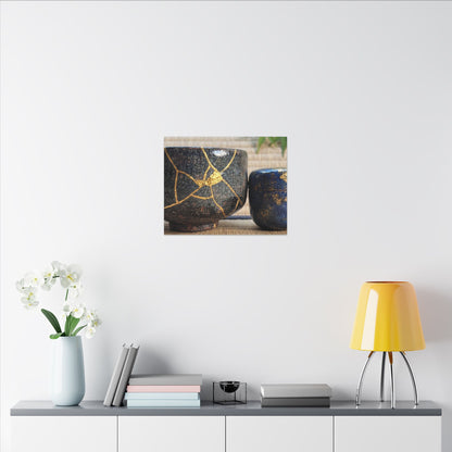 Tea Ceremony Crackle Gold Canvas Art | Philosophical Kintsugi Art