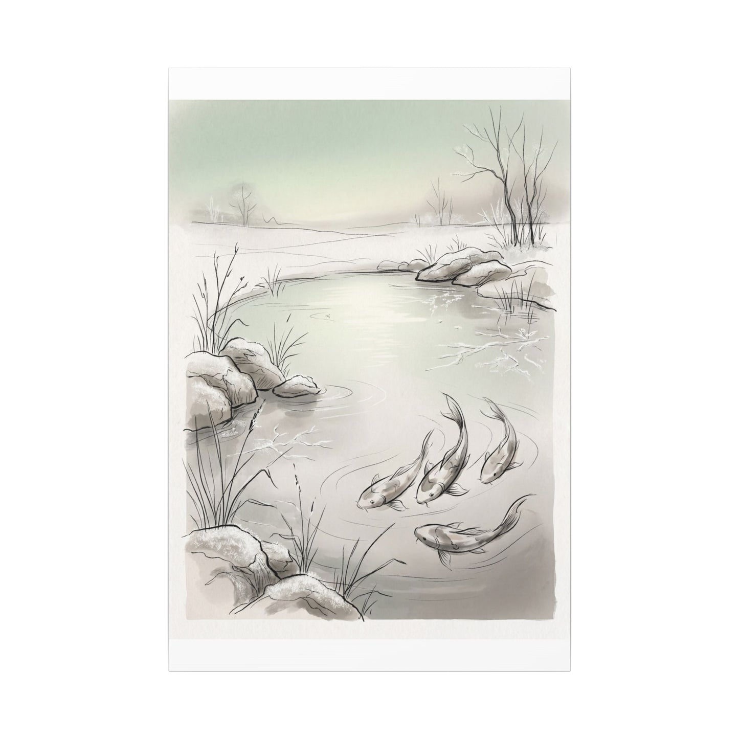 Koi Pond Minimal Line Canvas Art | Cozy Japandi Art