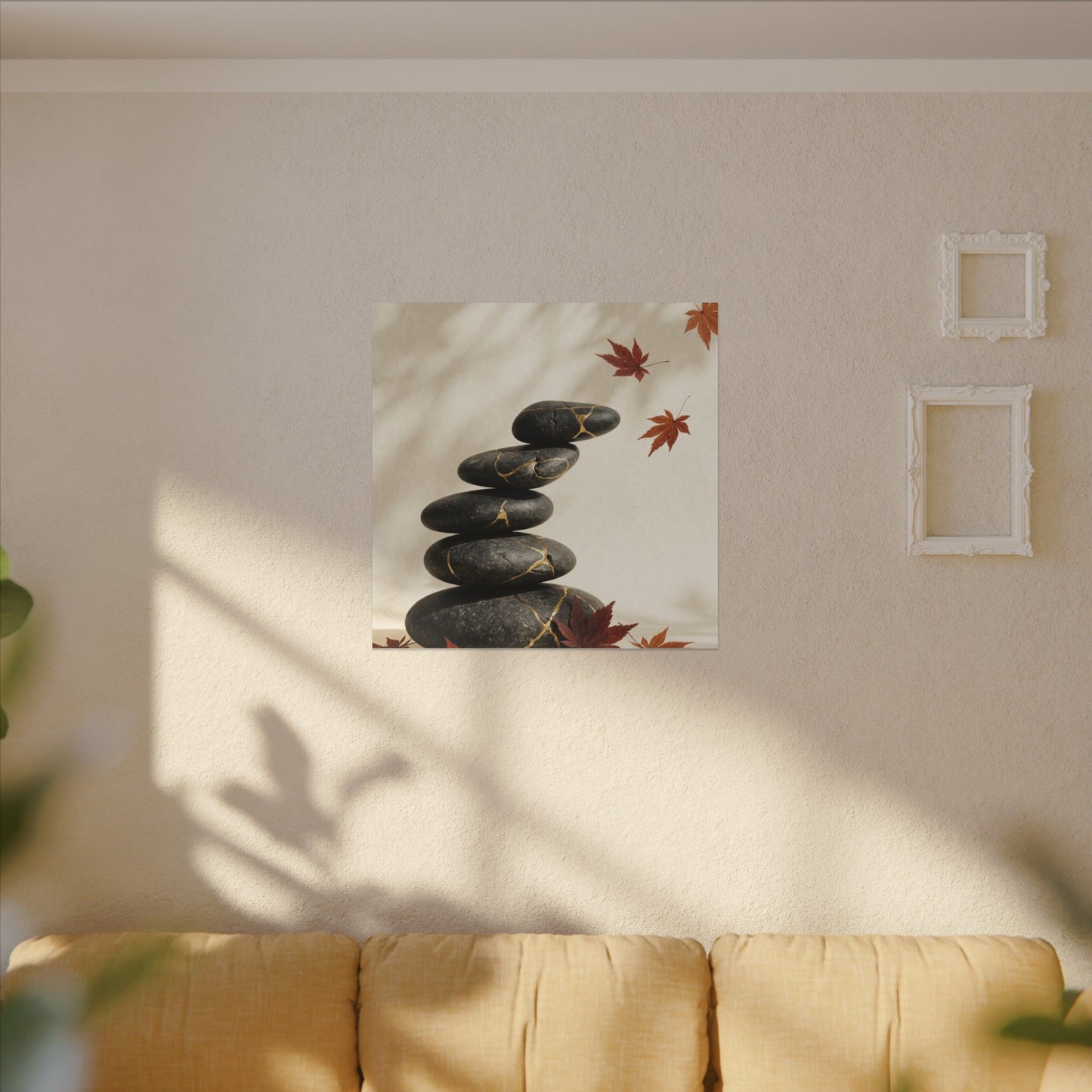 Kintsugi River Stones in Dappled | Crackle Gold Canvas Art