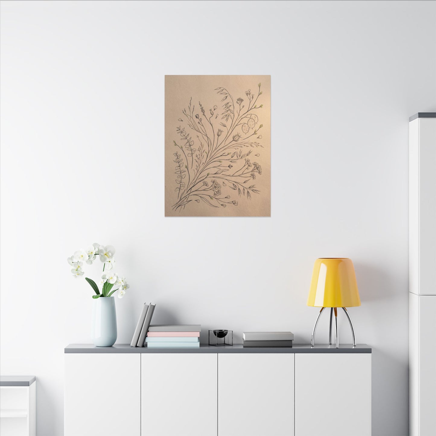 Dried Flowers Canvas Art | Spring Japandi Minimal Line Art