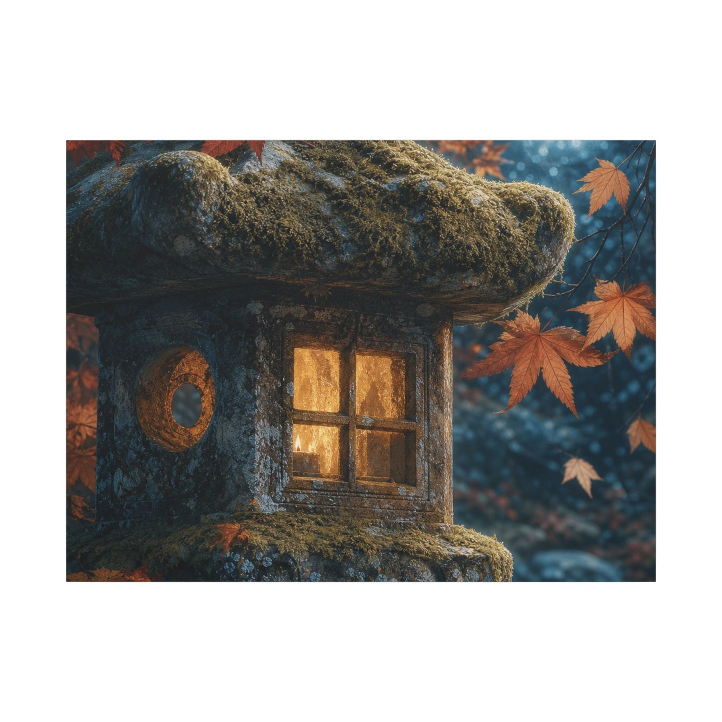 Autumn Stone Lantern Forest Whimsy Canvas Art | Earthy Decor