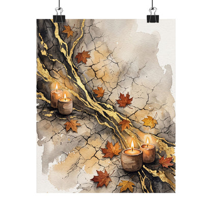 Japandi Cracked Earth in Candlelight | Watercolor Wall Art Print