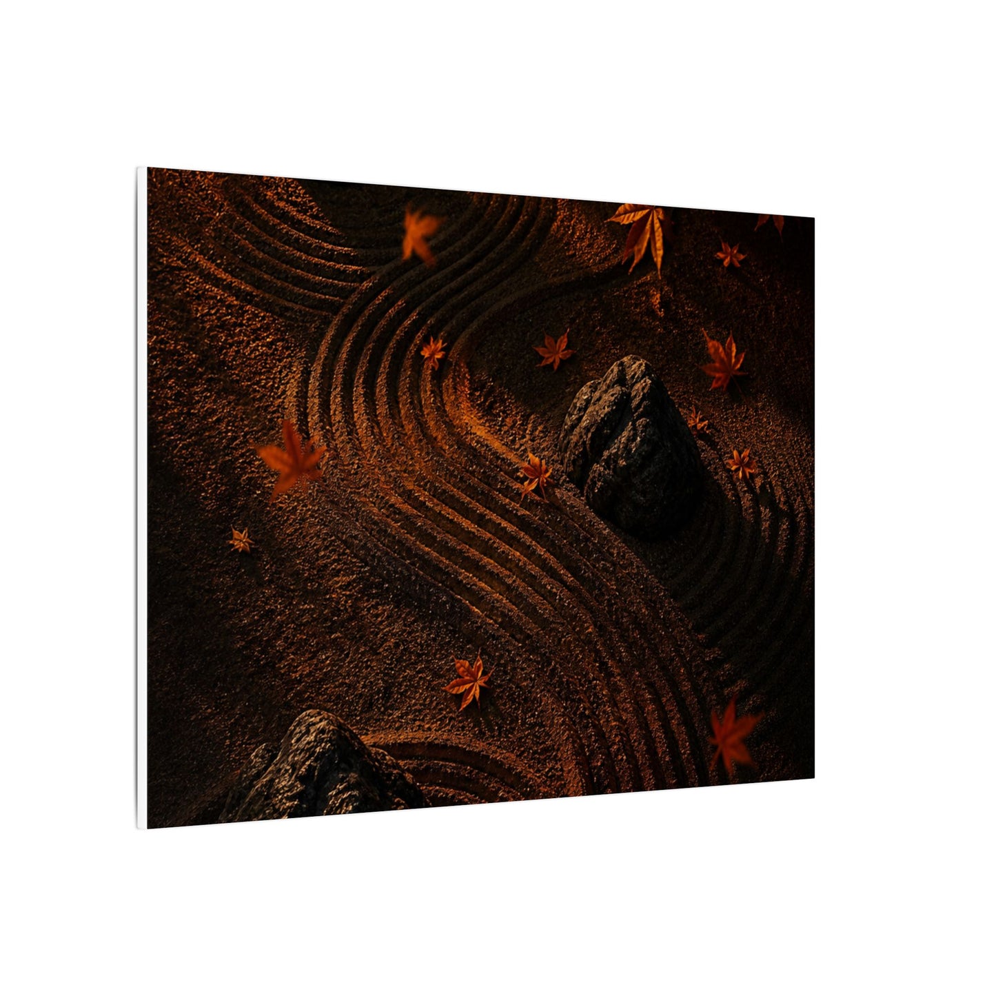 Dark Japandi Rock Garden in Golden Hour | Charcoal Ink Canvas Art
