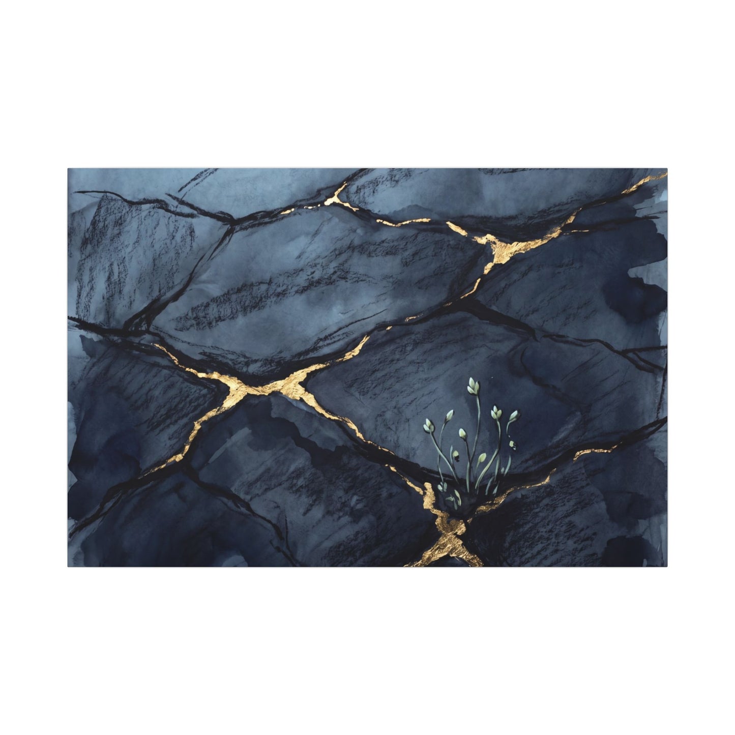 Mono No Aware Cracked Earth Canvas Art - Dark Japandi Charcoal Ink Art Print