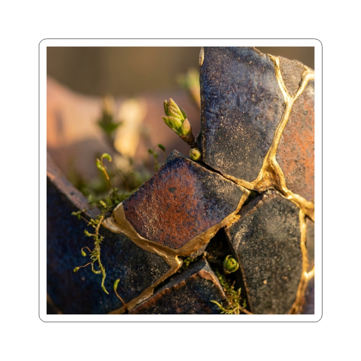 Kintsugi Broken Pottery in Golden Hour | Gold Vein Sticker