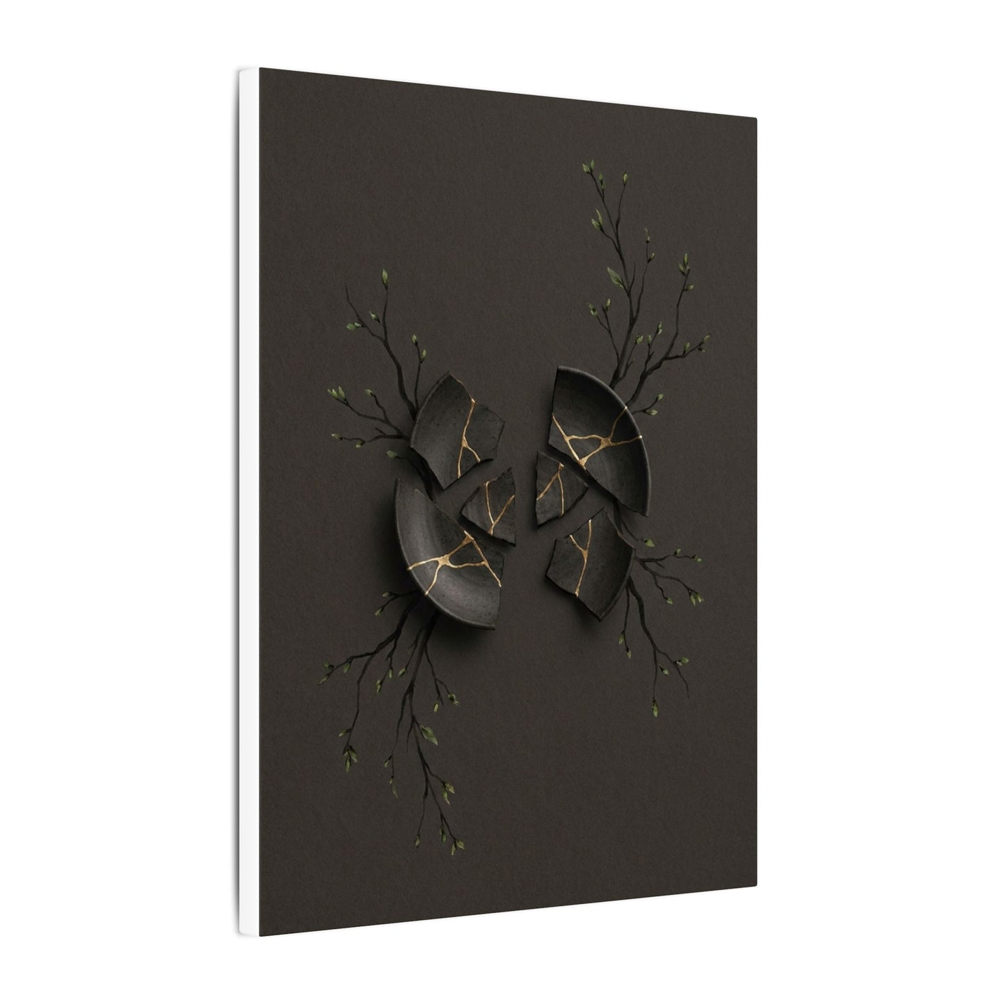 Sophisticated Broken Pottery Canvas Art - Charcoal Ink Dark Japandi