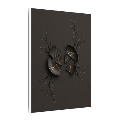 Sophisticated Broken Pottery Canvas Art - Charcoal Ink Dark Japandi