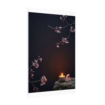 Dark Japandi Cherry Blossom in Candlelight | Moody Minimal Canvas Art