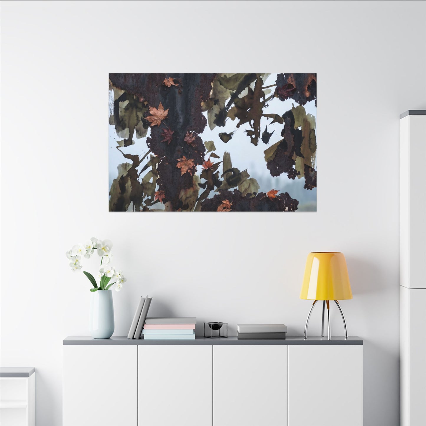 Rust Patina Charcoal Ink Canvas Art | Sophisticated Dark Japandi Art