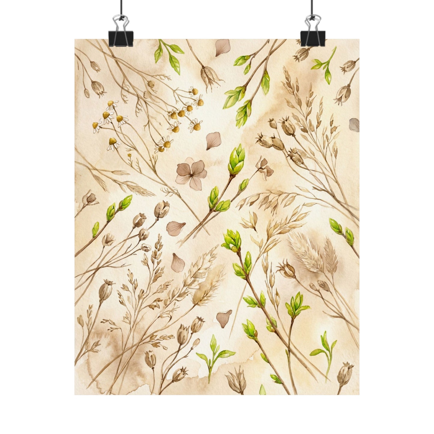 Spring Dried Flowers Watercolor Wall Art Print | Elegant Decor