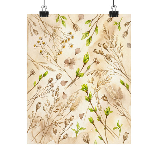 Spring Dried Flowers Watercolor Wall Art Print | Elegant Decor