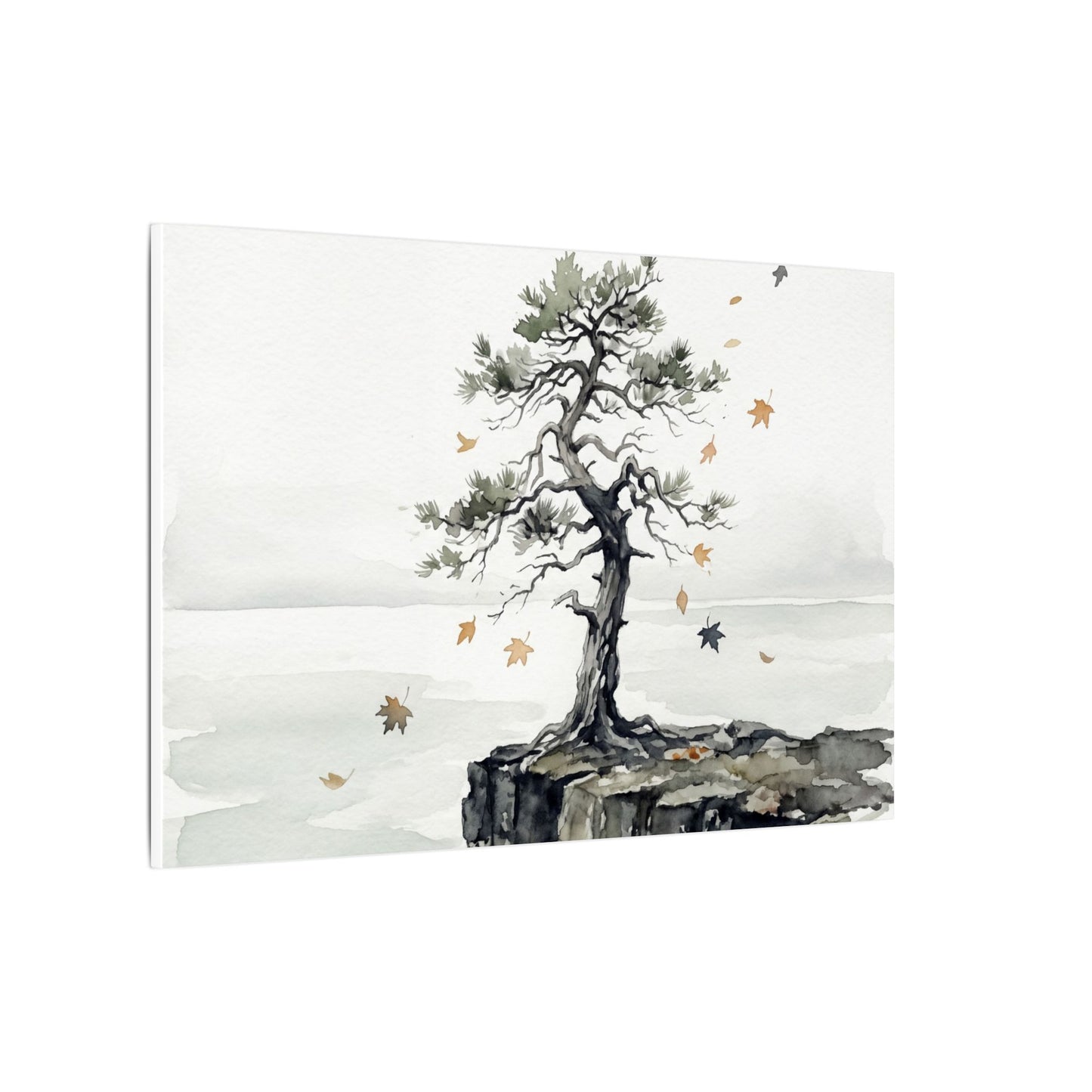 Japandi Pine Tree in Overcast | Watercolor Canvas Art