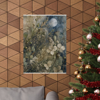 Japandi Dried Flowers in Moonlight | Watercolor Wall Art Print
