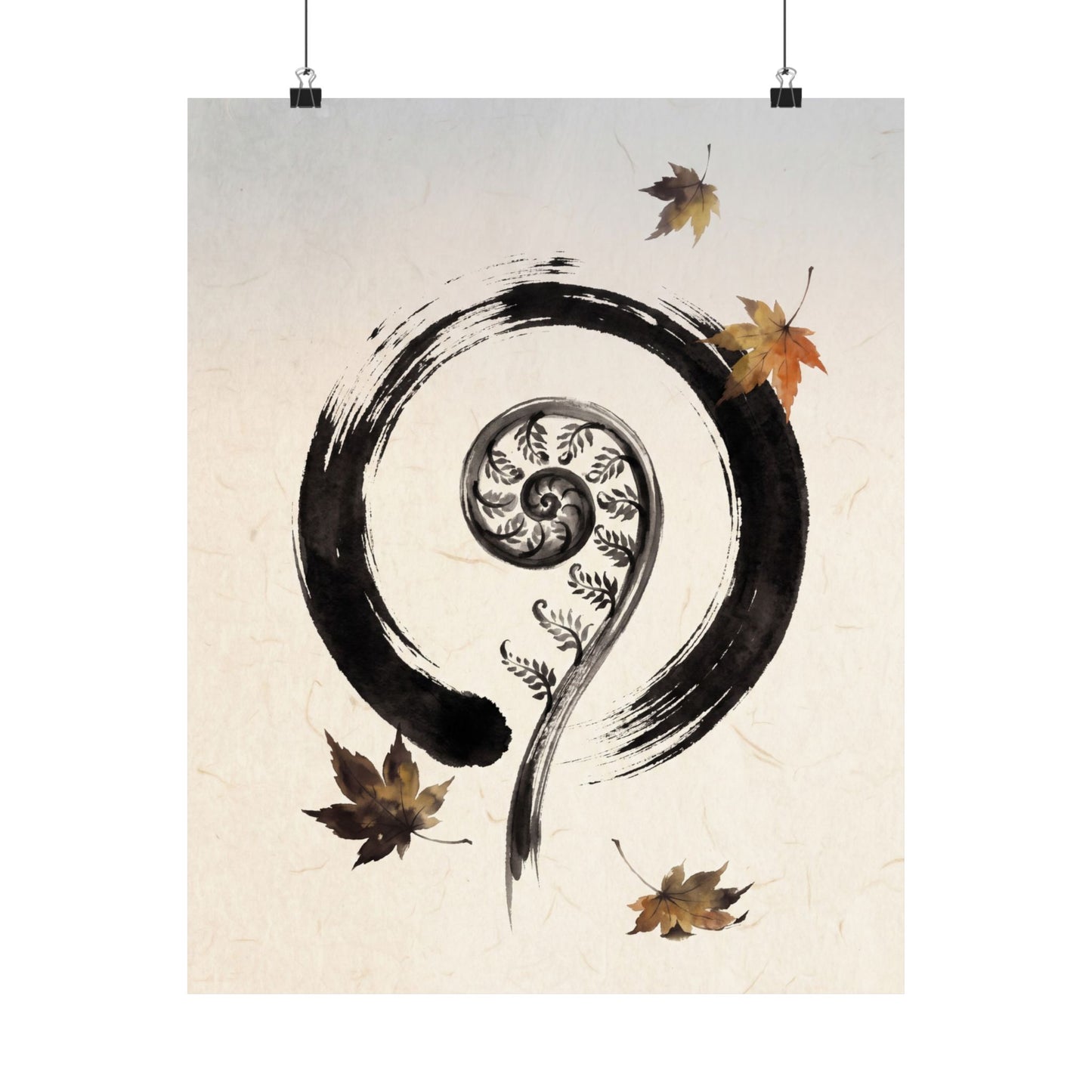 Autumn Fern Unfurling Enso Wall Art Print | Peaceful Decor