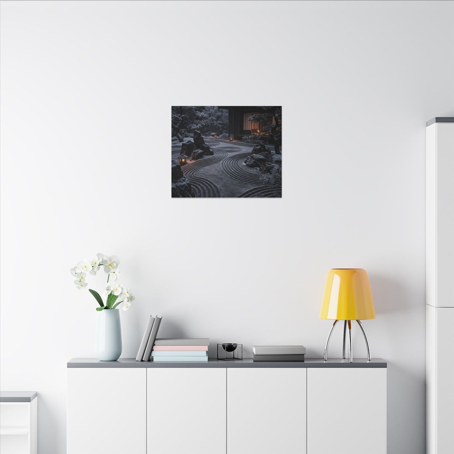 Candlelight Rock Garden Canvas Art - Dark Japandi Fukinsei