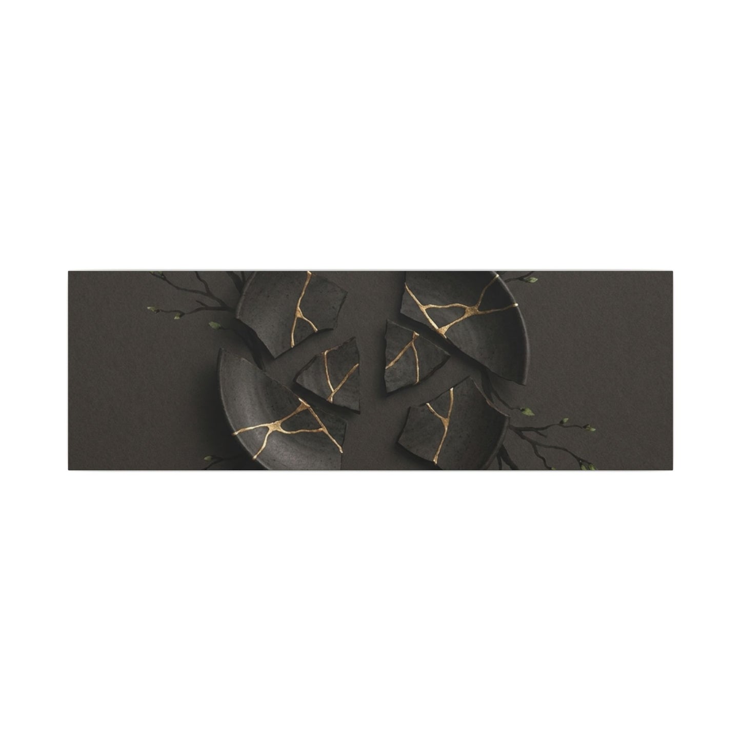 Sophisticated Broken Pottery Canvas Art - Charcoal Ink Dark Japandi
