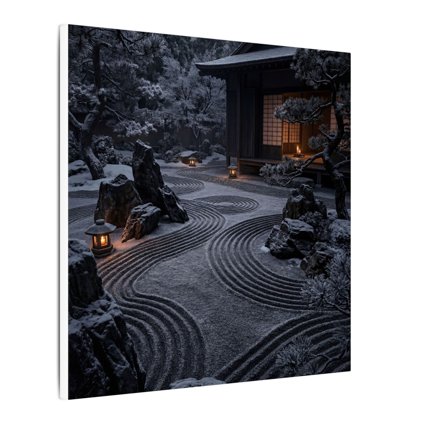 Candlelight Rock Garden Canvas Art - Dark Japandi Fukinsei