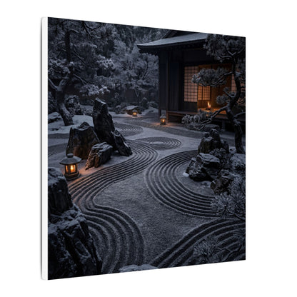 Candlelight Rock Garden Canvas Art - Dark Japandi Fukinsei