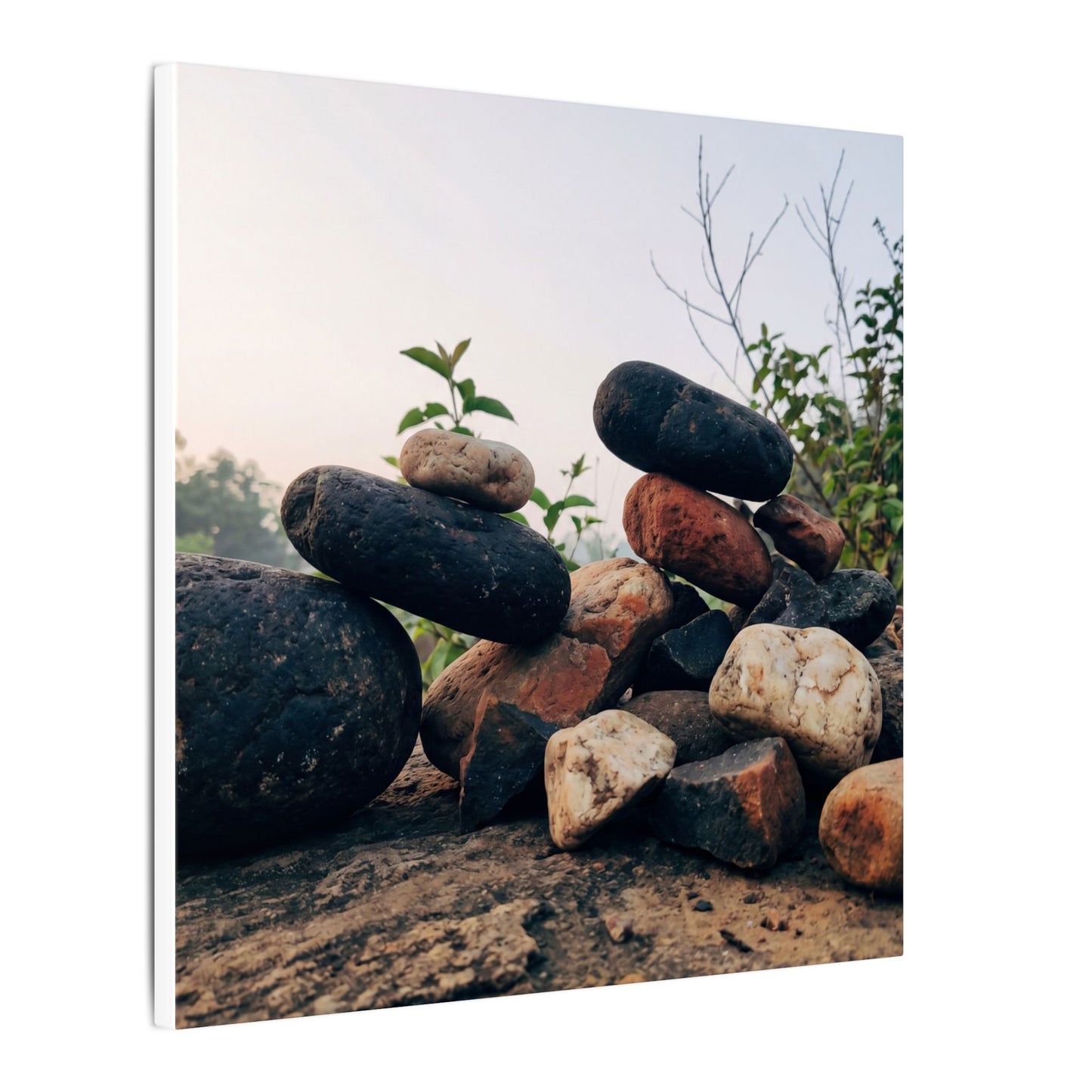 River Stones Canvas Art | Spring Kintsugi Broken Beauty Art
