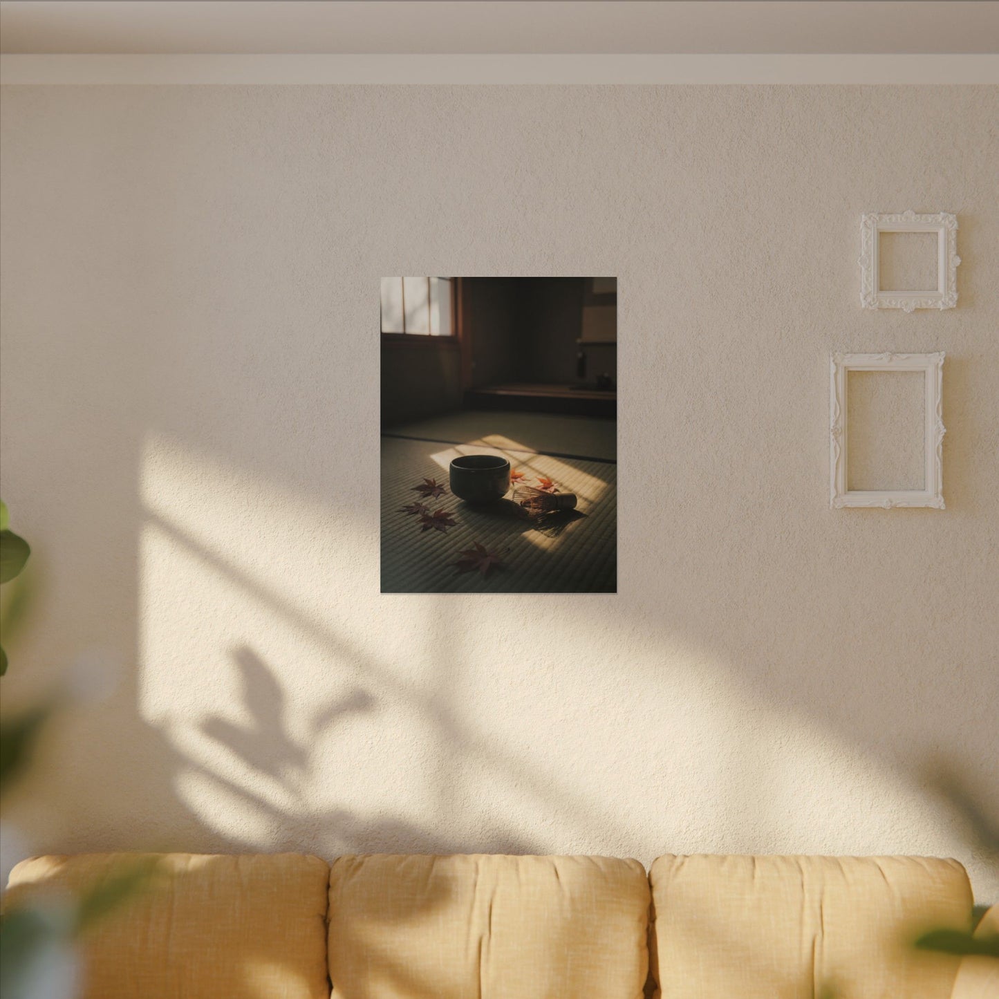 Dark Japandi Tea Ceremony in Golden Hour | Moody Minimal Canvas Art