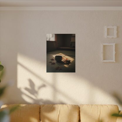 Dark Japandi Tea Ceremony in Golden Hour | Moody Minimal Canvas Art