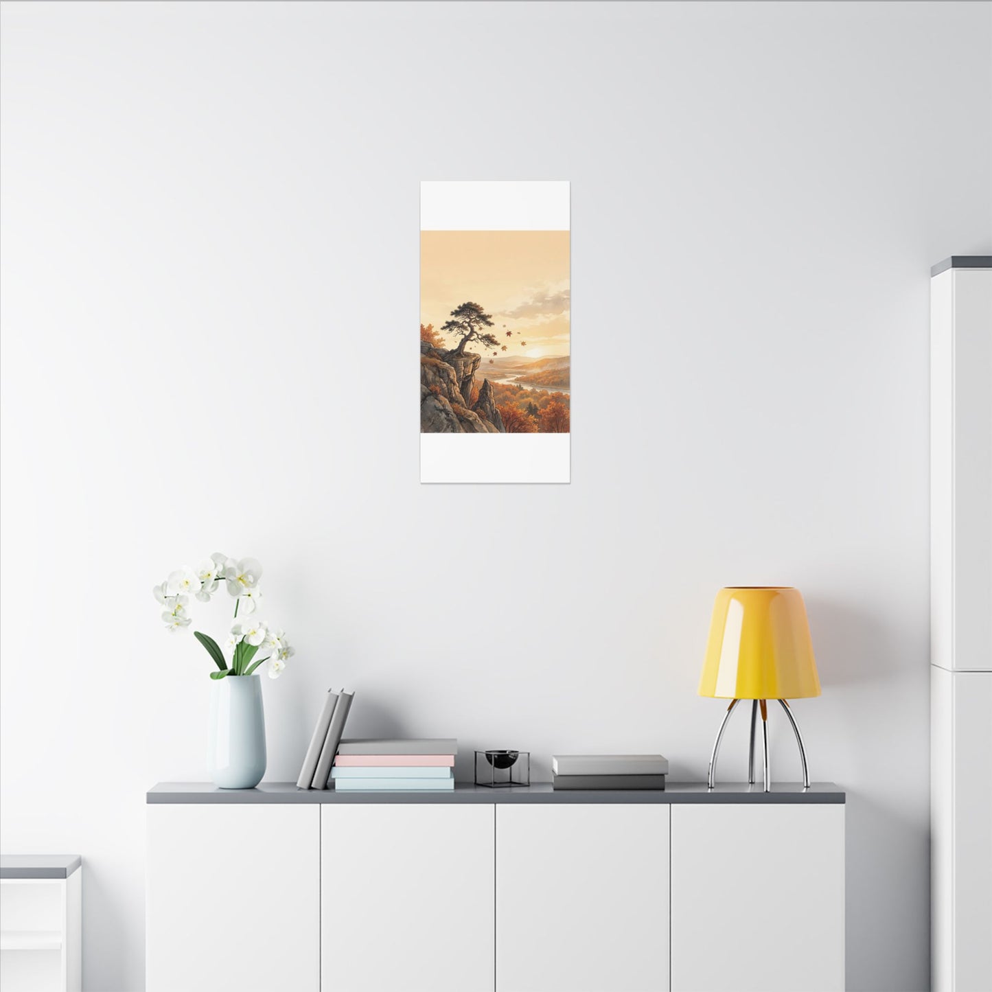 Pine Tree Autumn Canvas Art | Japandi Warm Design