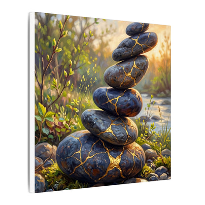 Spring River Stones Gold Repair Canvas Art | Healing Decor