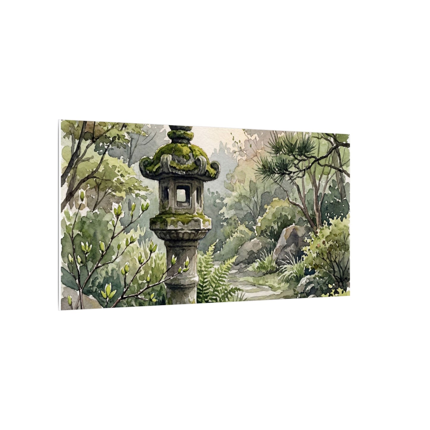 Neutral Stone Lantern Canvas Art - Watercolor Japandi