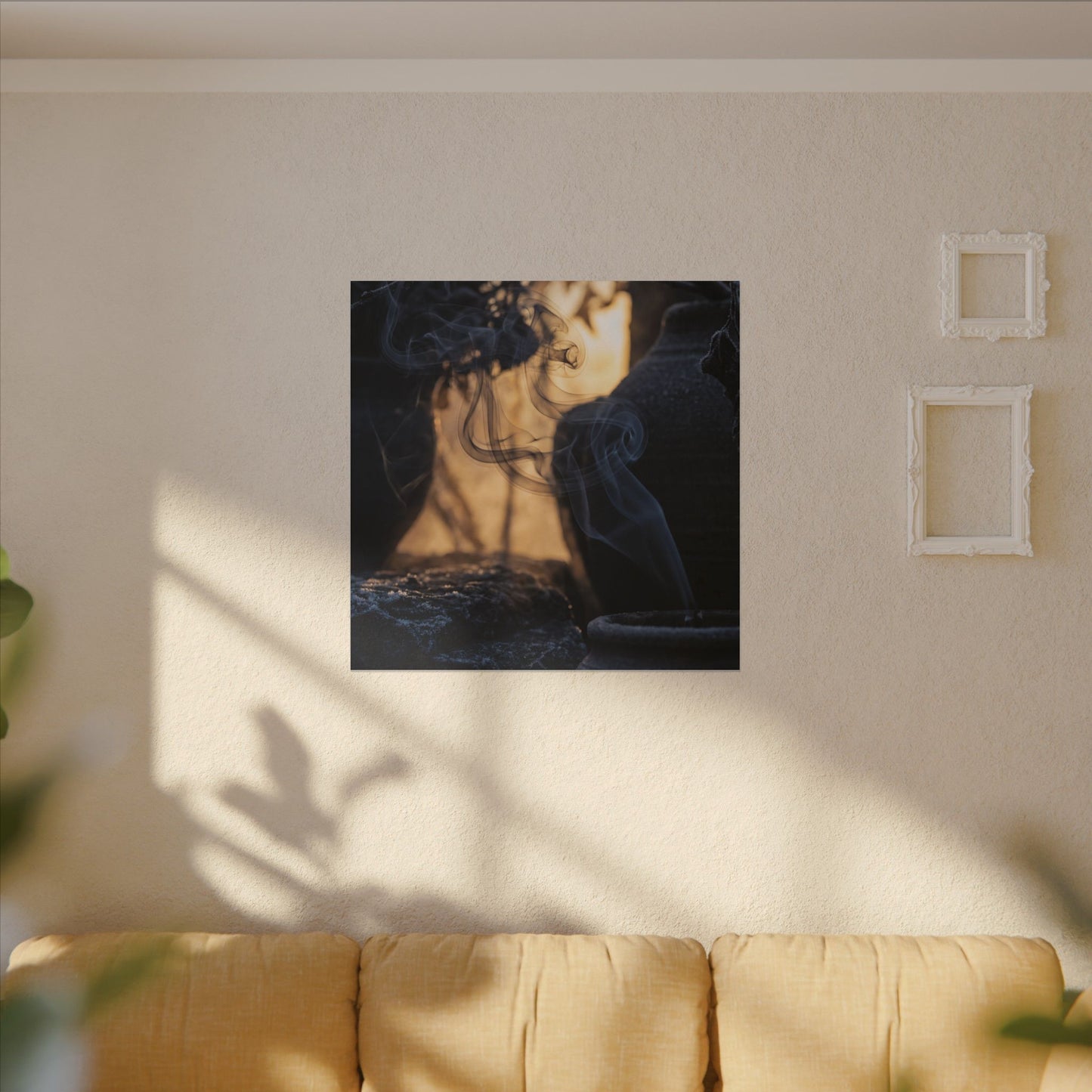 Incense Smoke Canvas Art | Winter Dark Japandi Shadow Zen Art