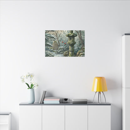 Stone Lantern Winter Canvas Art | Japandi Warm Design