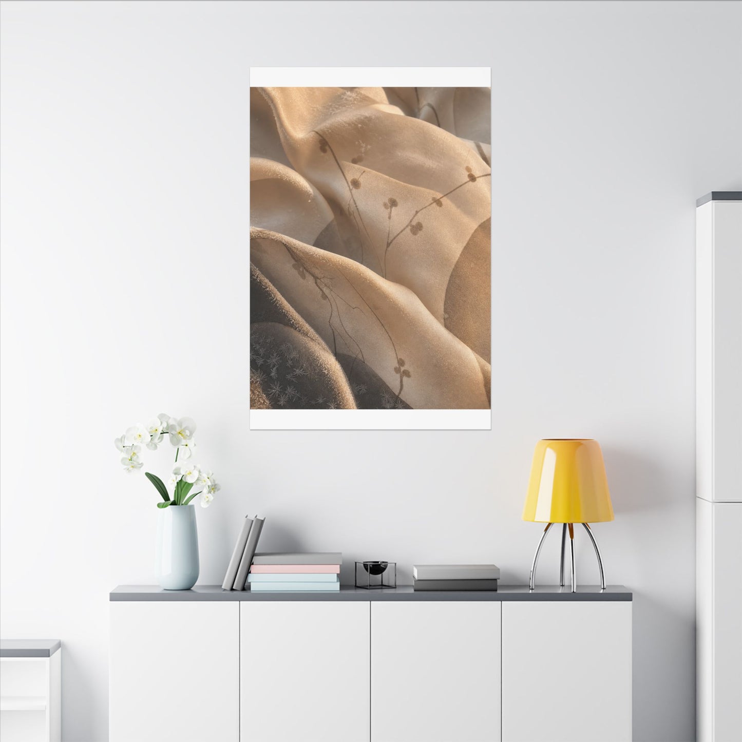 Japandi Silk Drape in Golden Hour | Japanese Pattern Canvas Art