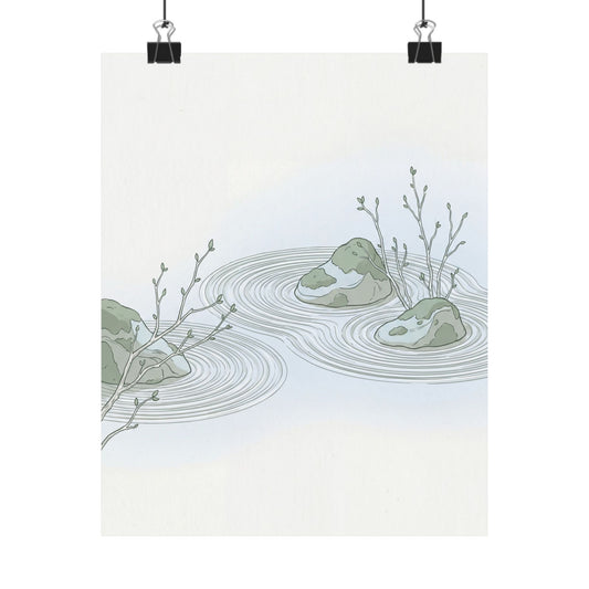 Spring Rock Garden Minimal Line Wall Art Print | Elegant Decor