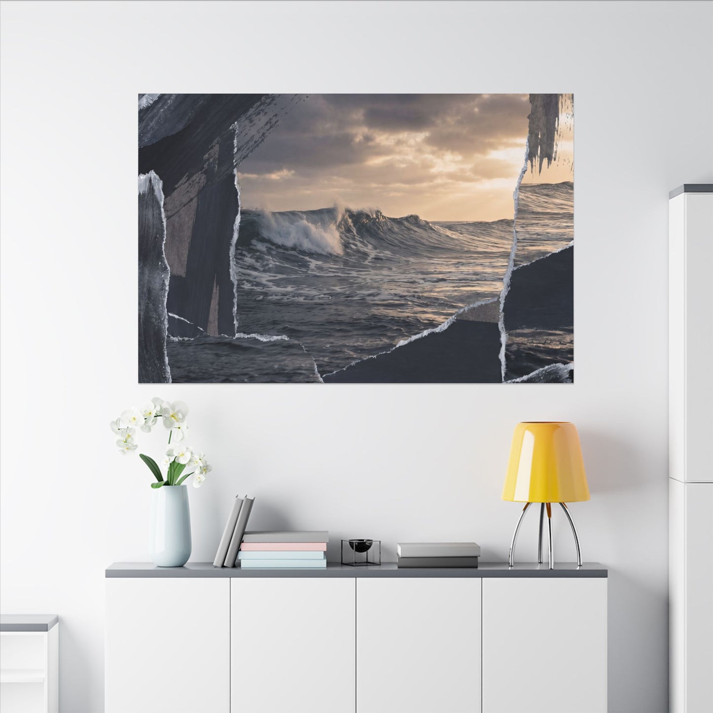 Fukinsei Ocean Wave Canvas Art - Dark Japandi Shadow Zen