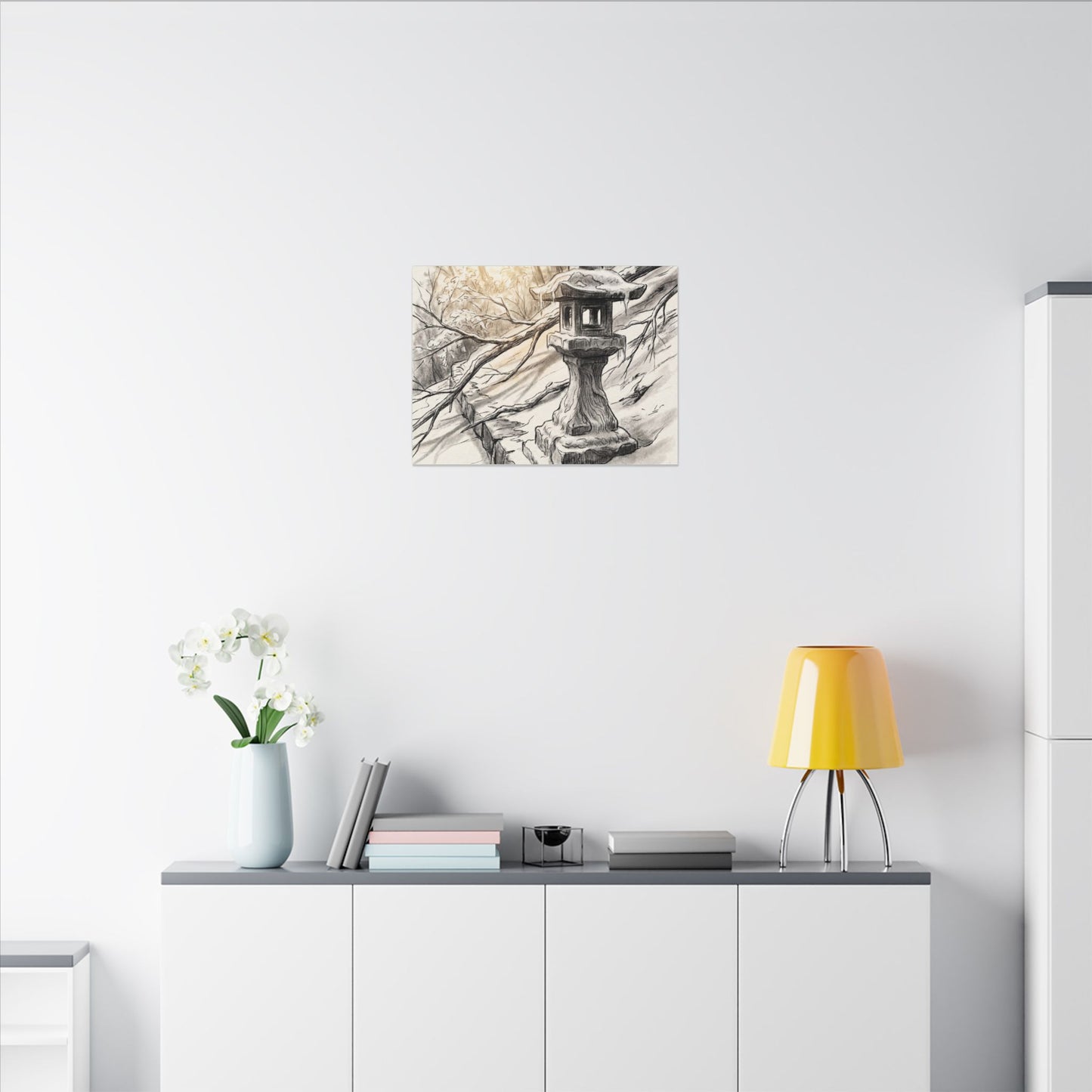 Golden Hour Stone Lantern Canvas Art - Japandi Kanso