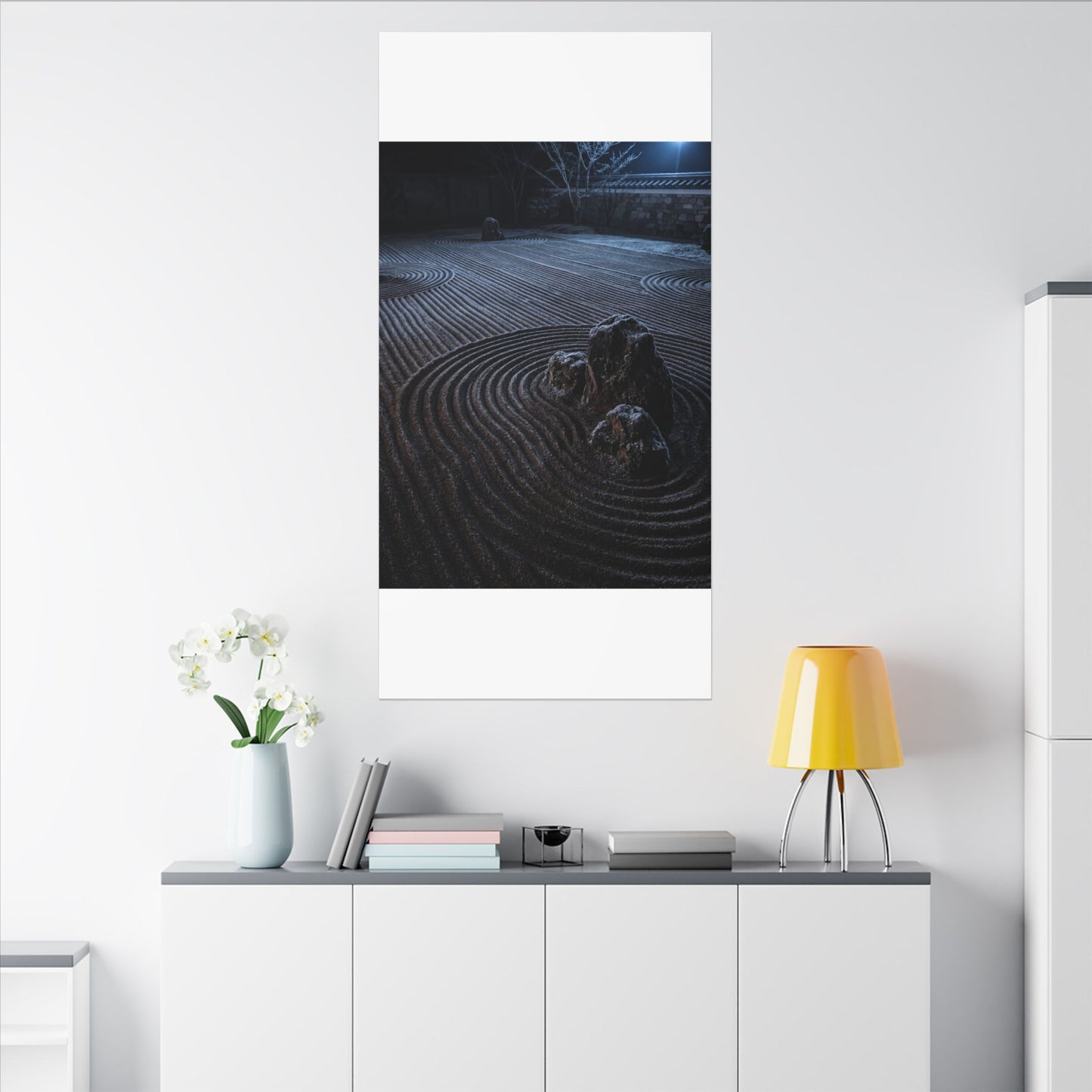 Moonlight Rock Garden Canvas Art - Dark Japandi Seijaku