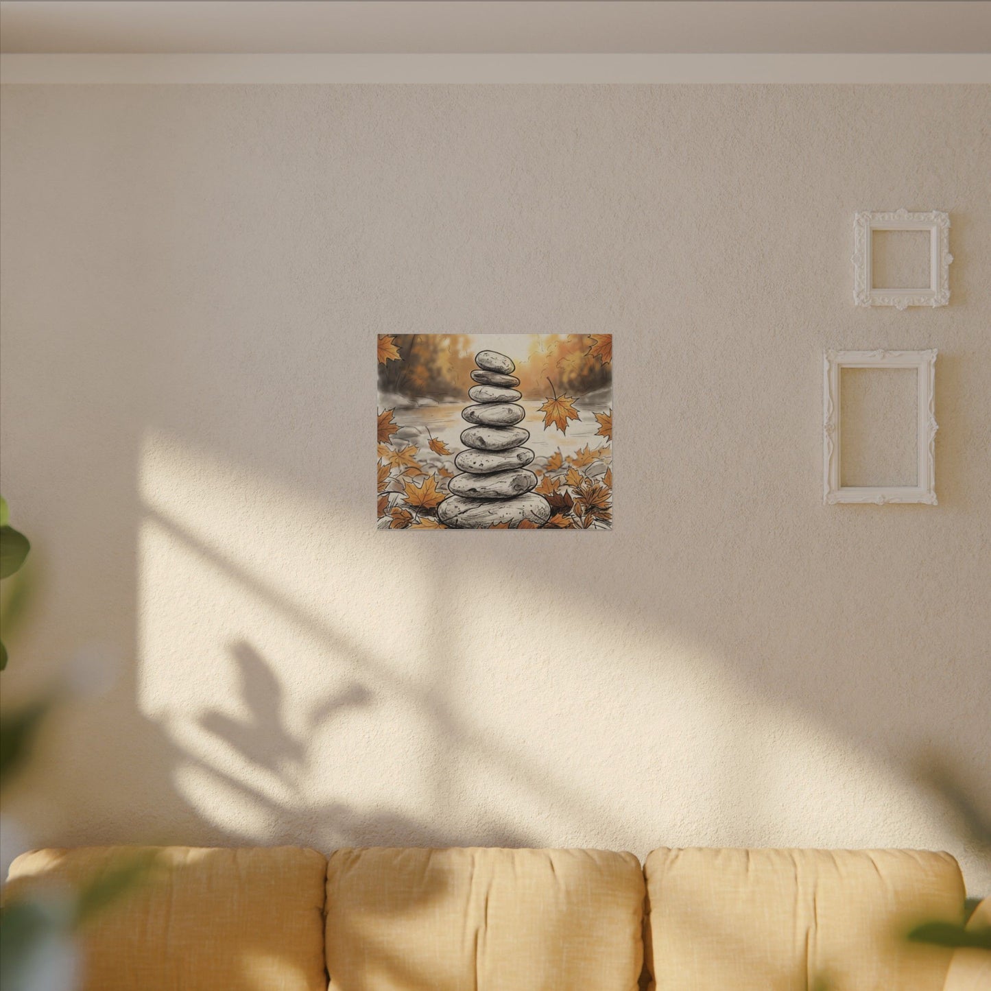 Earthy River Stones Canvas Art - Minimal Line Japandi